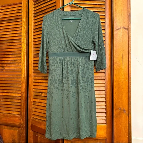 NWT Athleta faux-wrap dress in green floral print, size S - Picture 1 of 11